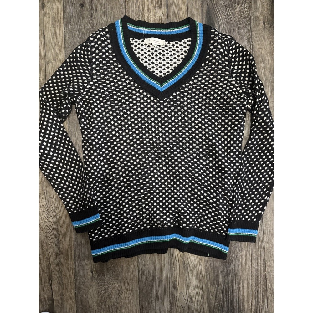 Vince Camuto Tennis Sweater Knit V Neck Sz L Varsity Preppy Y2K Cotton Academia